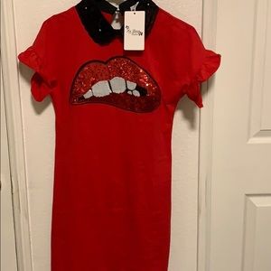 Red Cotton Dress with Lips